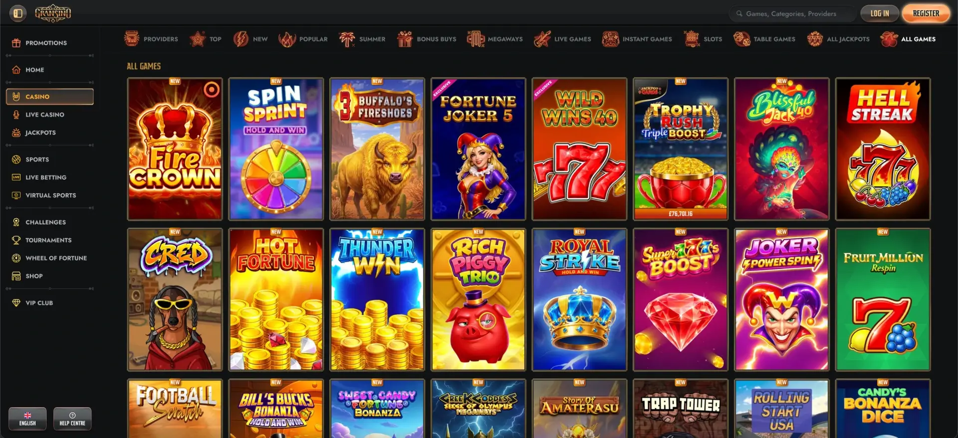Gransino Casino Games interface