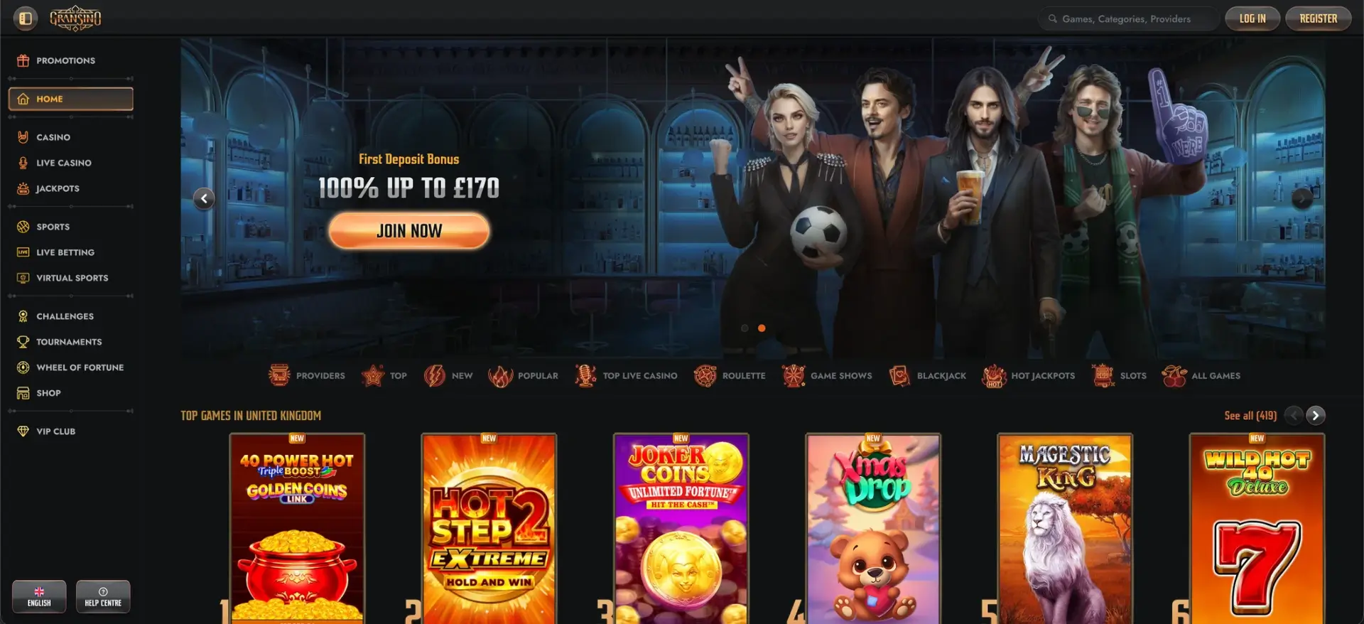 Gransino Homepage interface