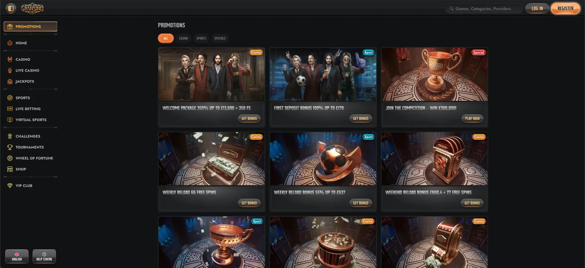 Gransino Promotions Overview interface