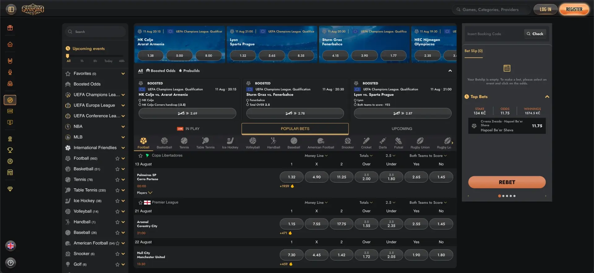 Gransino Sportsbook interface