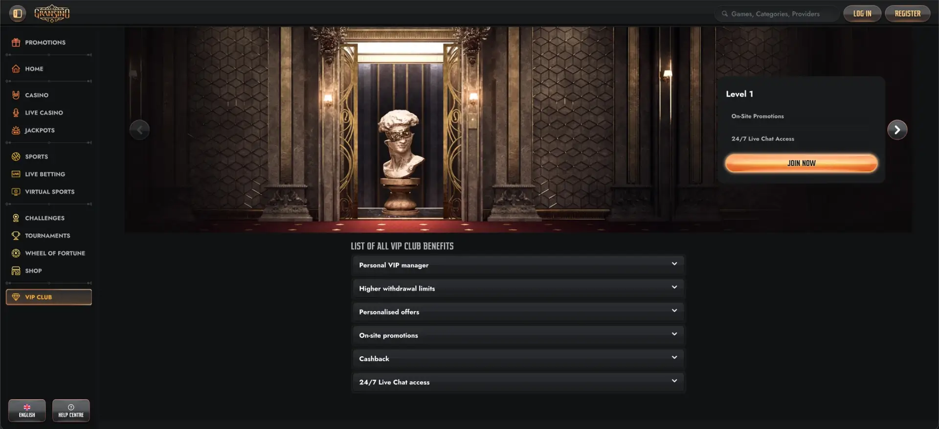Gransino Vip Club Level 1 interface